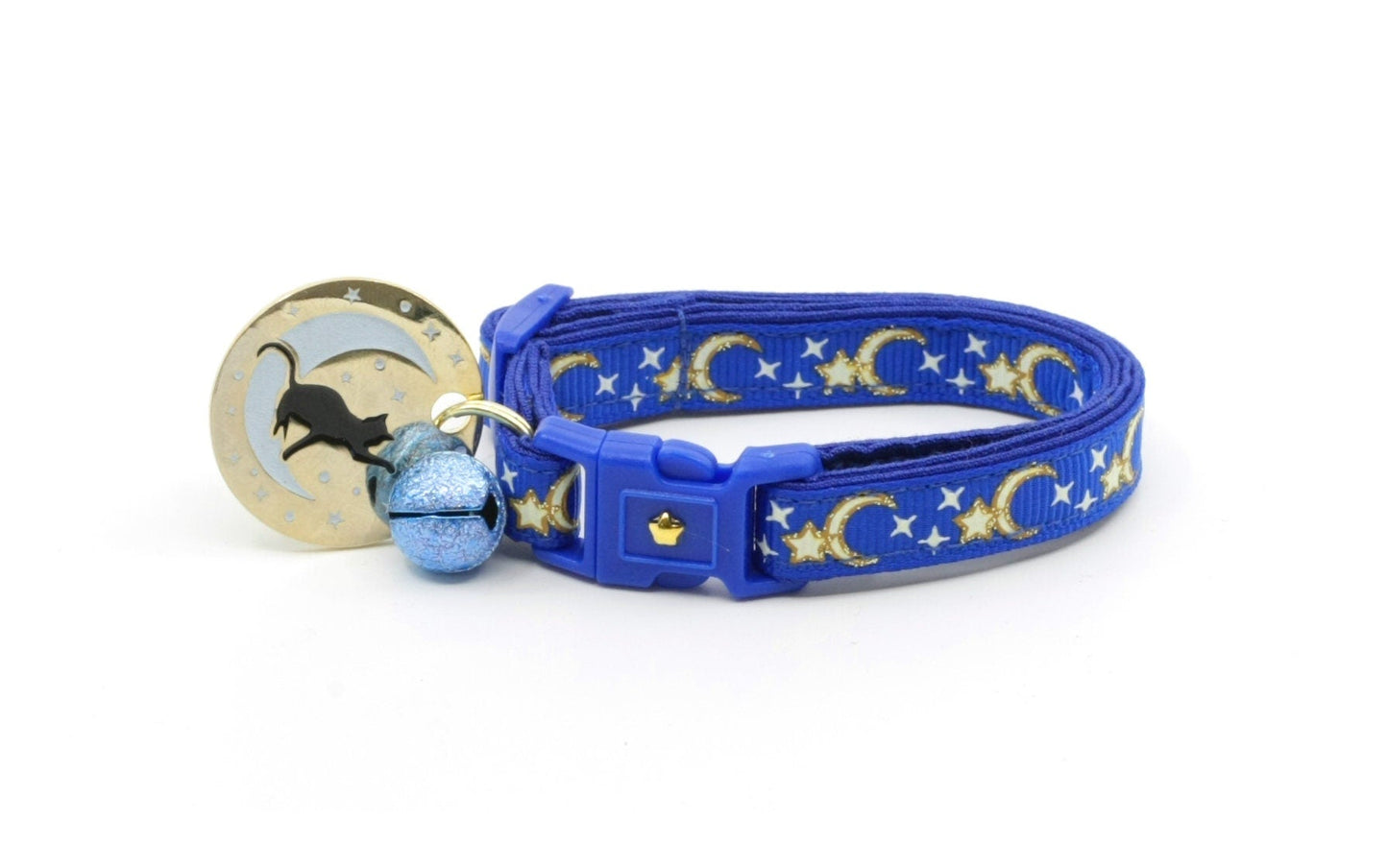 Gold Moons and Stars on Royal Blue Cat Collar
