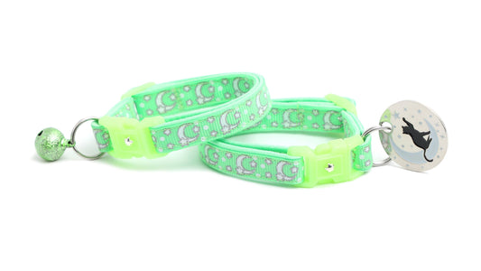 Silver Moons and Stars on Mint Green Cat Collar