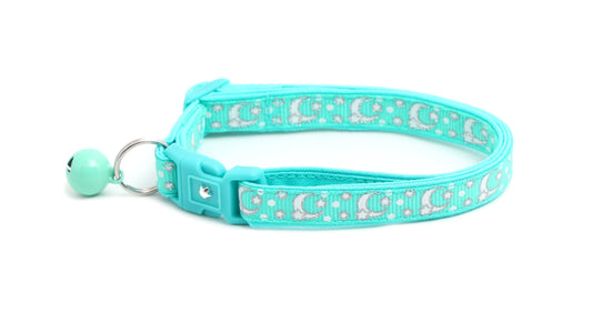 Silver Moons and Stars on Aqua Cat Collar