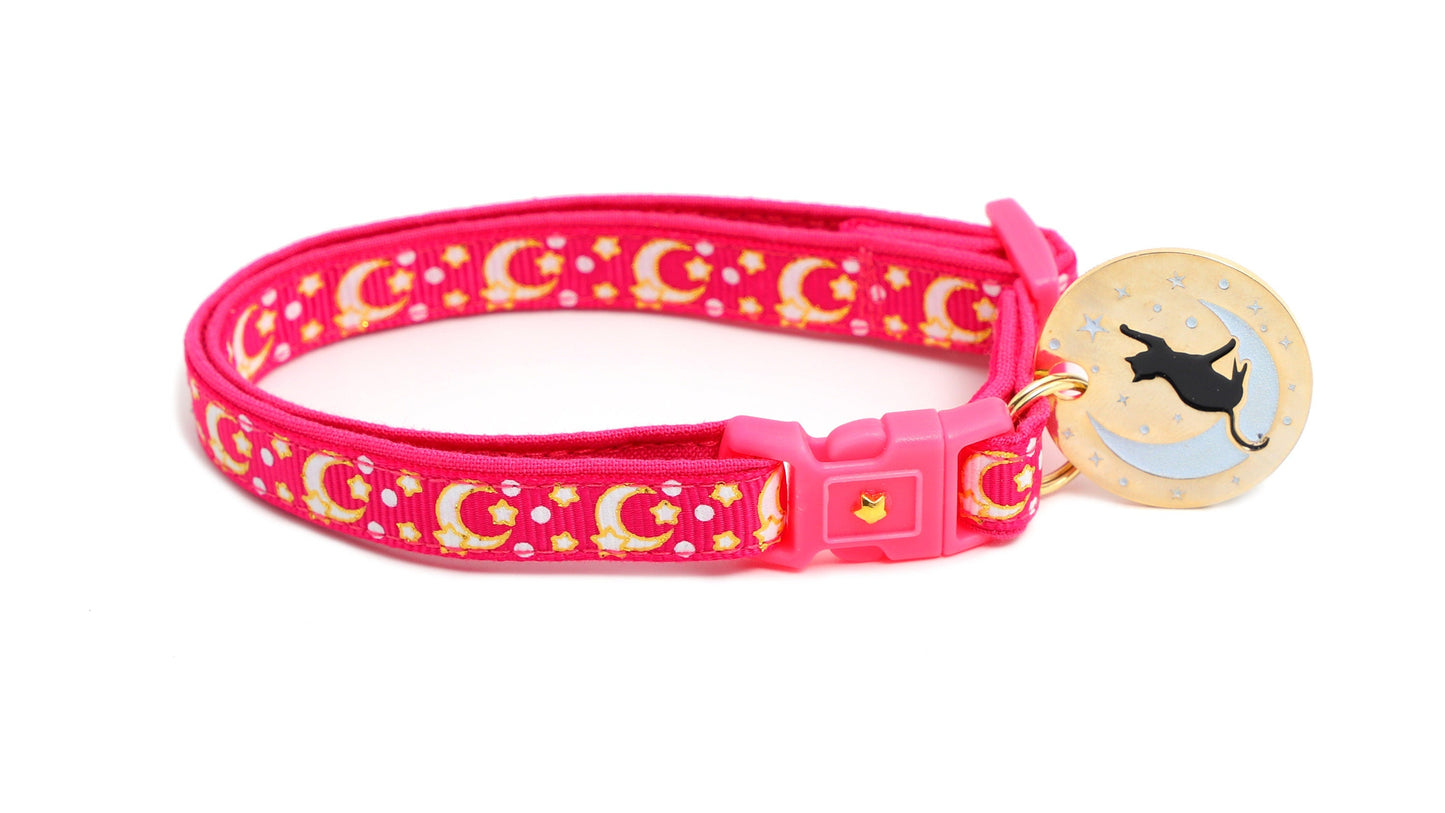 Gold Moons and Stars on Hot Pink Cat Collar